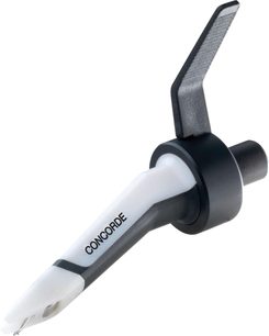 Ortofon Concorde MKII SCRATCH hvid og sort pickup, set fra siden, med elliptisk diamant og plastikkrop
