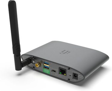 iFi Audio Zen Stream 3 grå nätverksspelare, WiFi-antenn och bakre anslutningar USB, koaxial och Ethernet