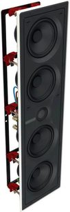 Vestavný nástěnný reproduktor Bowers & Wilkins CWM7.4 S2 černý, pohled zepředu, 4 kulaté reproduktory, černá mřížka