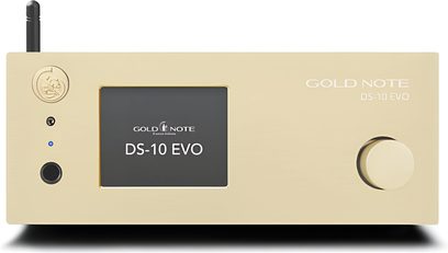 Gold Note DS-10 EVO LINE netværkslydafspiller, frontpanel med sort centreret skærm og stor drejeknap til højre