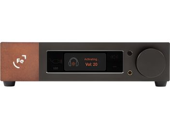 Ferrum Audio WANDLA HP hi-fi headphone preamp, black with brown leather front panel, central display and large volume knob