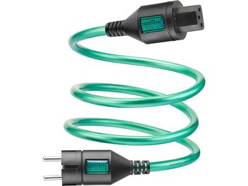 IsoTek EVO3 Initium 1,5m zümrüt yeşili spiral güç kablosu, siyah IEC C13 konnektörler ve priz ile