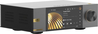 Мережевий аудіоплеєр EverSolo DMP-A6 Master Edition Gen 2 чорного кольору з екраном для відображення музичної інформації та обертовим кнопковим регулятором справа