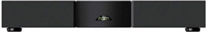 Naim Audio NAP 150X sort effektforstærker, frontvisning, 3 fødder, grønt logo i midten