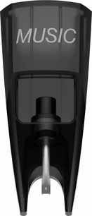 Diamant til vinylplade Ortofon Stylus Concorde Music Black, set forfra, sort farve, "MUSIC" indskrift i grå