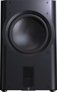 Subwoofer Perlisten D215s čierny lakovaný, predný pohľad, centrálne kruhový reproduktor, spodná obdĺžniková mriežka