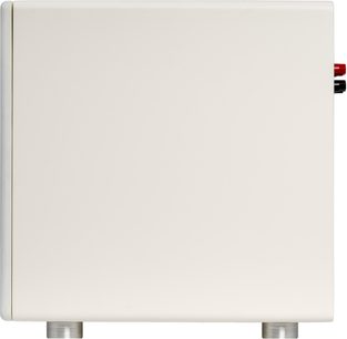 Velodyne VI-Q 10 subwoofer wit zijaanzicht met gladde witte voorkant en zichtbare metalen pootjes