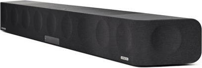 Barra audio Sennheiser AMBEO Soundbar Max nera, vista frontale, forma rettangolare allungata con angoli arrotondati
