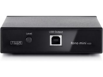 Rega Mini Fono A2D phono-forforstærker, sort kabinet, drejeknap, LED, USB-stik, kompakt