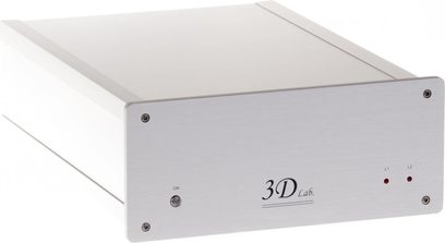 3D Lab Nano netværksaudioafspiller, kompakt rektangulært lysegråt kabinet, 1 knap, 3 LED'er, set forfra