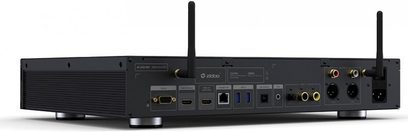 Zidoo UHD3000 sort multimedie-afspiller, set forfra, med audio/video- og netværksforbindelser på bagsiden