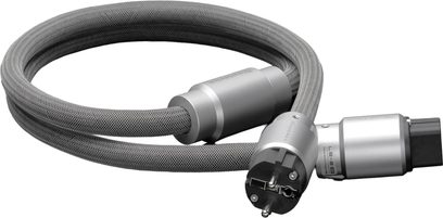 Cavo di alimentazione di rete GigaWatt LS-2 EVO 1,5 m grigio con guaina intrecciata, con connettori Schuko e IEC metallici