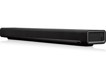 Mat sort, rektangulær Sonos PLAYBAR lydbjeælke med akustisk stofgitter, skærm og trykknapper
