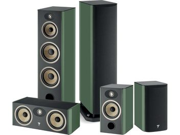 Pack d'enceintes colonnes Focal Aria Evo X N°4 vert laqué, 5 enceintes de différentes tailles, finition vert laqué et noir