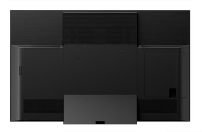 Panasonic TX-55GZ2000E sort fladskærms-TV, set forfra, skærm slukket, indbyggede højttalere på hver side af skærmen