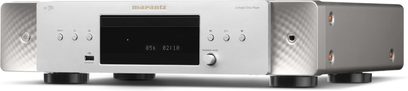 Player CD de înaltă fidelitate Marantz CD 70 argintiu-auriu, vedere frontală cu ecran central negru și comenzi pe panoul frontal