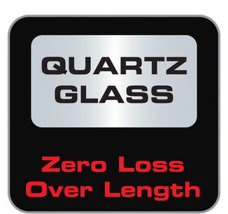 Cable HDMI Audioquest Root Beer 18Gbps 30m, vista frontal, texto blanco sobre fondo negro "QUARTZ GLASS Zero Loss Over Length"