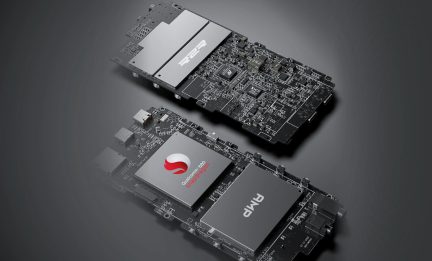 R2R audio circuit boards with Qualcomm Snapdragon chip and AMP module in exploded view