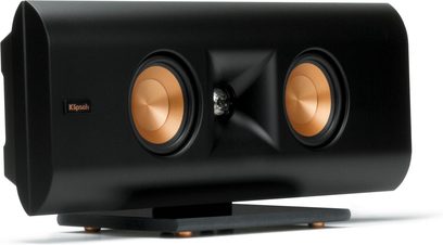 Altavoz de pared Klipsch RP-240D negro, doble altavoz cobrizo y bocina central, vista frontal