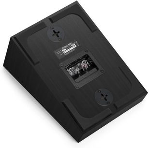 Altavoz Dolby Atmos Triangle Borea BRA1 negro, vista superior, rejilla negra con logo plateado, conectores en la parte trasera