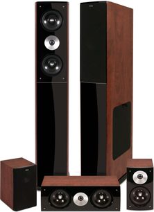 Eltax Shine 5.1 calvados søjlehøjttalerpakke, træfinish, 2 søjlehøjttalere, 3 satellithøjttalere og 1 sort subwoofer