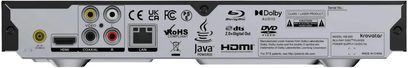Krovatar KB-200D Blu-ray-spiller, sølvfarget bakside med HDMI- og LAN-porter, lyd- og videokontakter