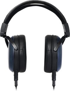 Fostex TH-1000RP Mk2 lukket, circum-auralt, sort hi-fi-hovedtelefon med mørkeblå ørekopper og polstret hovedbøjle set forfra