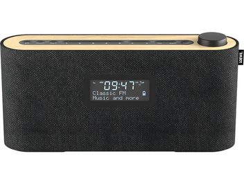 Loewe Radio Frequency Tischradio schwarz, Textilfront, zentrales Display und Drehknopf auf der Oberseite