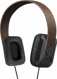 Ακουστικά hi-fi Kaiku Lite σε μαύρο καρυδί με στέκα όψης ξύλου και περιωτικά μαξιλαράκια, από μπροστά