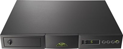 CD-програвач Naim Audio CD5si матовий чорний, вигляд спереду, з закритим лотком для диска, дисплеєм і 4 кнопками керування