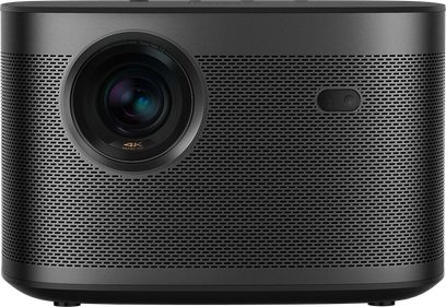 XGIMI Horizon Pro 4K videoprojektor i mat sort cylinderform, rund central linse, gyldent 4K-logo, set forfra