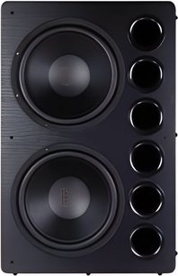 Black Tonewinner SW-D8000 Pro subwoofer, front with two round speakers and four circular ports