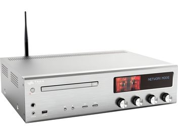 Taga Harmony HTR-1500CD hõbedane kõik-ühes kõrge kvaliteediga helisüsteem, eestvaade valgel taustal