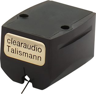 Juoda Clearaudio Talismann fonokasetė su auksine priekine plokštele ir apačioje matomu skaitymo deimantu