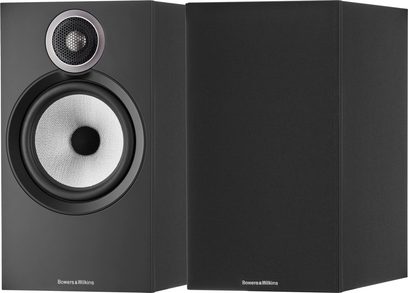 Bowers & Wilkins 606 S3 sorte boghøjttalere i sort, sort frontgrill, dome-diskant, cirkulær bas