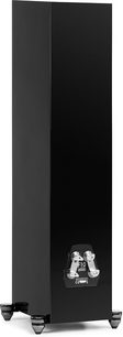 Reproduktorová skříň MartinLogan Motion F10 v černém laku, pohled ze tří čtvrtin zezadu s viditelnými připojovacími svorkami dole