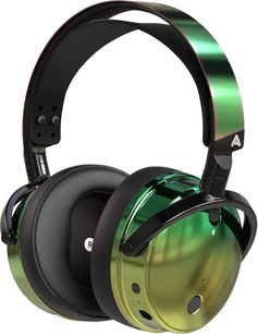 Trådløse Bluetooth hifi-hovedtelefoner Audeze Maxwell Xbox Wasabi, set fra siden, sort hovedbøjle, cirkulære grønne ørepuder