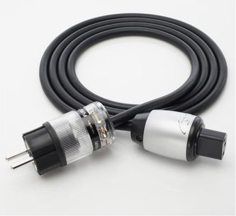 Cavo di alimentazione Naim Audio Power-Line con connettori Schuko e IEC, guaina nera e marcature argentate