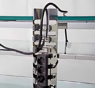 Schroers & Schroers Charisma 7 sort og hvid metal audio-/videomøbel med hylder og integrerede stikkontakter