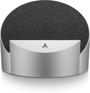 Dock Astell&Kern AK Cradle grigio argento, base nera antiscivolo con motivo triangolare, vista frontale