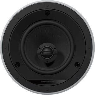 Głośnik sufitowy do zabudowy Bowers & Wilkins CCM665, matowy czarny front, perforowana metalowa maskownica, centralnie umieszczony tweeter