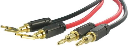 Røde og sorte RCA han-han audiokabeler med forgyldte stik, sort kappe, cirka 1 meter lange