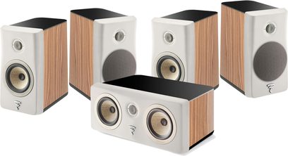 Højttalersæt Focal Kanta N°1, valnødslak, mat elfenbensfacade, sort top, beige kegler, matchende centerhøjttaler