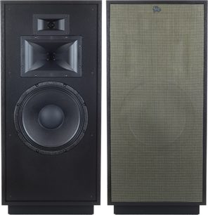 Diffusore a colonna Klipsch Forte IV nero, frontale a 3 altoparlanti, condotti reflex, griglia nera, radiatore passivo laterale