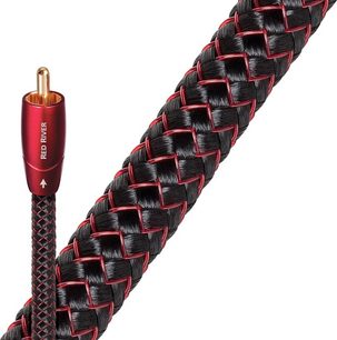 Analogt RCA-lydkabel fra Audioquest Red River, 0,75 m, rød og sort flettet kappe, RCA-stik med guldbelægning