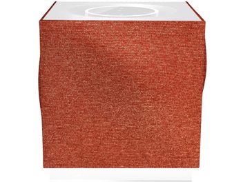 Grilă boxă Naim Audio Mu-so Qb 2 portocalie, vedere frontală, material textil reticular dreptunghiular portocaliu aprins acoperind întreaga suprafață, ramă albă în jur