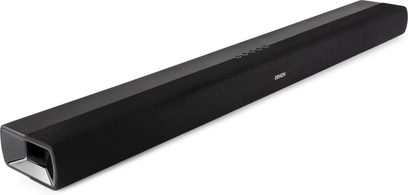 Denon DHT-S216 sort soundbar, set forfra, aflang rektangulær form, sort gitter på forsiden
