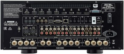 Rotel RAP-1580MKII sort home cinema-forstærker, front, set forfra, tilslutninger, knapper, skærm, hovedtelefon- og mikrofonstik