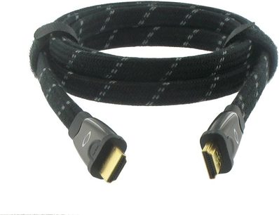 HDMI kabel Connect Research Original OCP1002 2 m černý, pozlacené konektory, černý opletený plášť, pohled zepředu