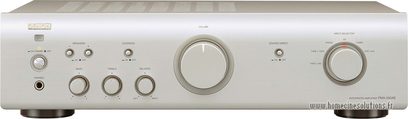 Silver Denon PMA-500AE hi-fi stereo amplifier, front view, with buttons, knobs, and front panel inputs